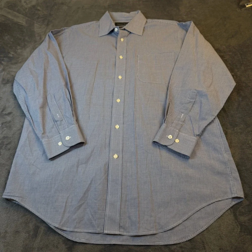 Kenneth Roberts‎ Platinum Dress Shirt Mens 16 1/2 32/33 Blue Check Long Sleeve